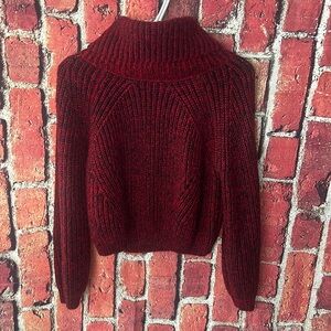 Haute Rogue wool red and black cowl neck chunky knit women sweater size XS